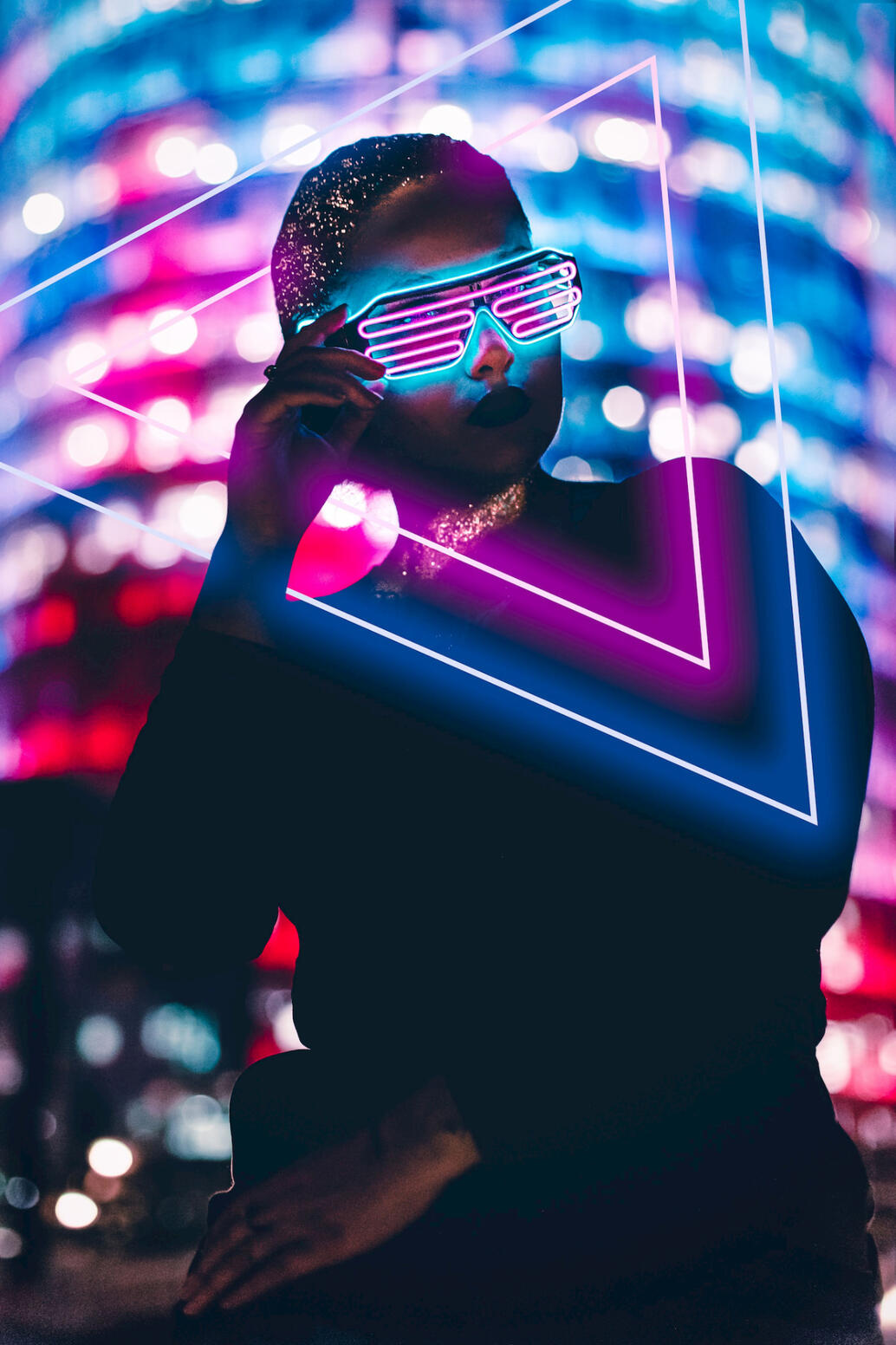 Futuristic cyberpunk girl with neon glasses