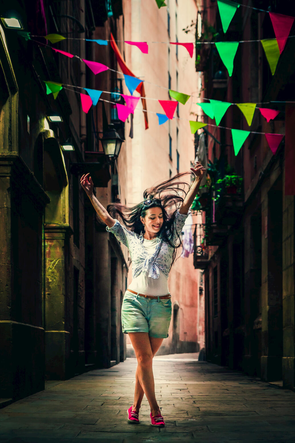 Girl excited on the street