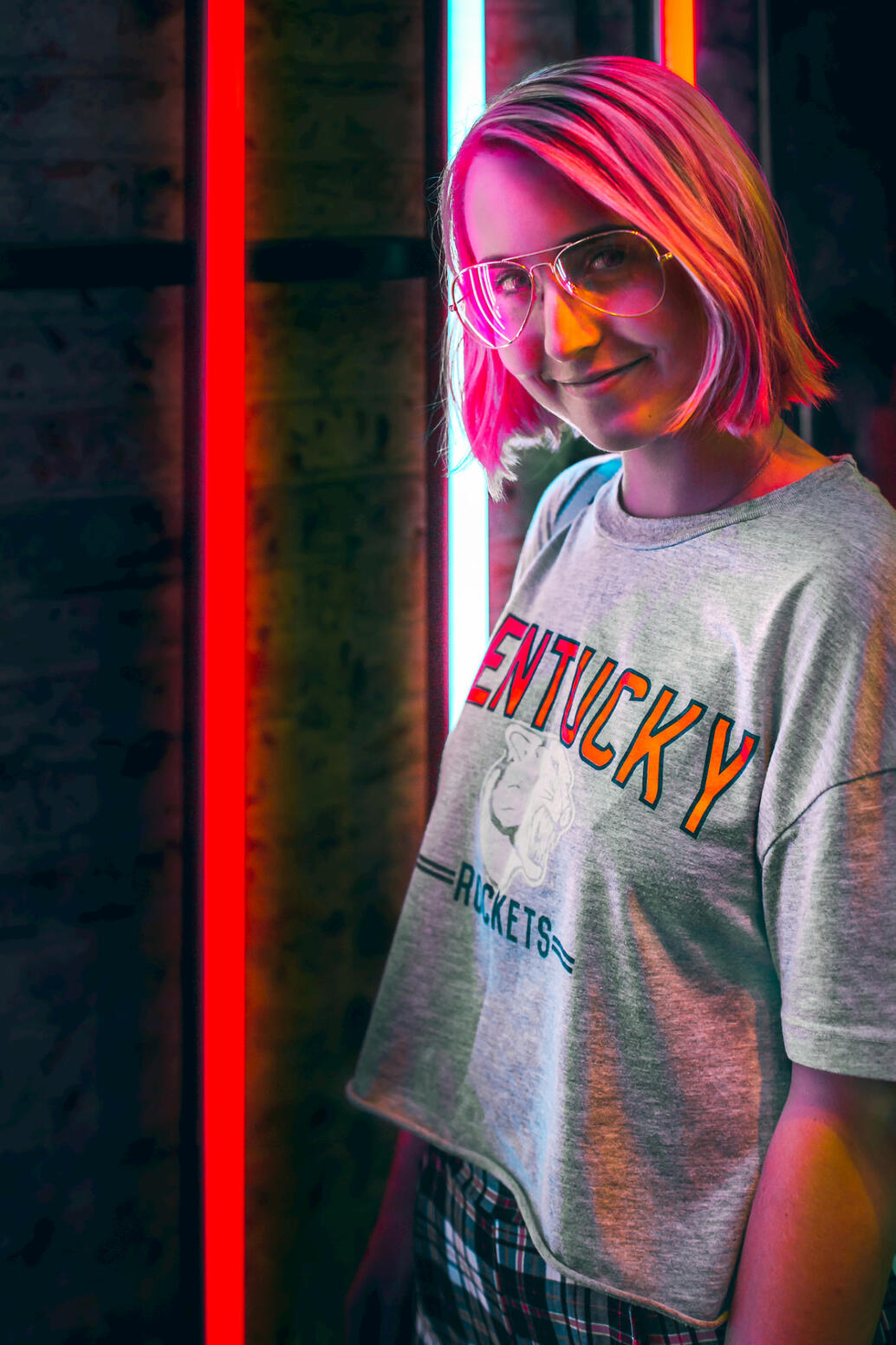 Cute girl with colorful lights