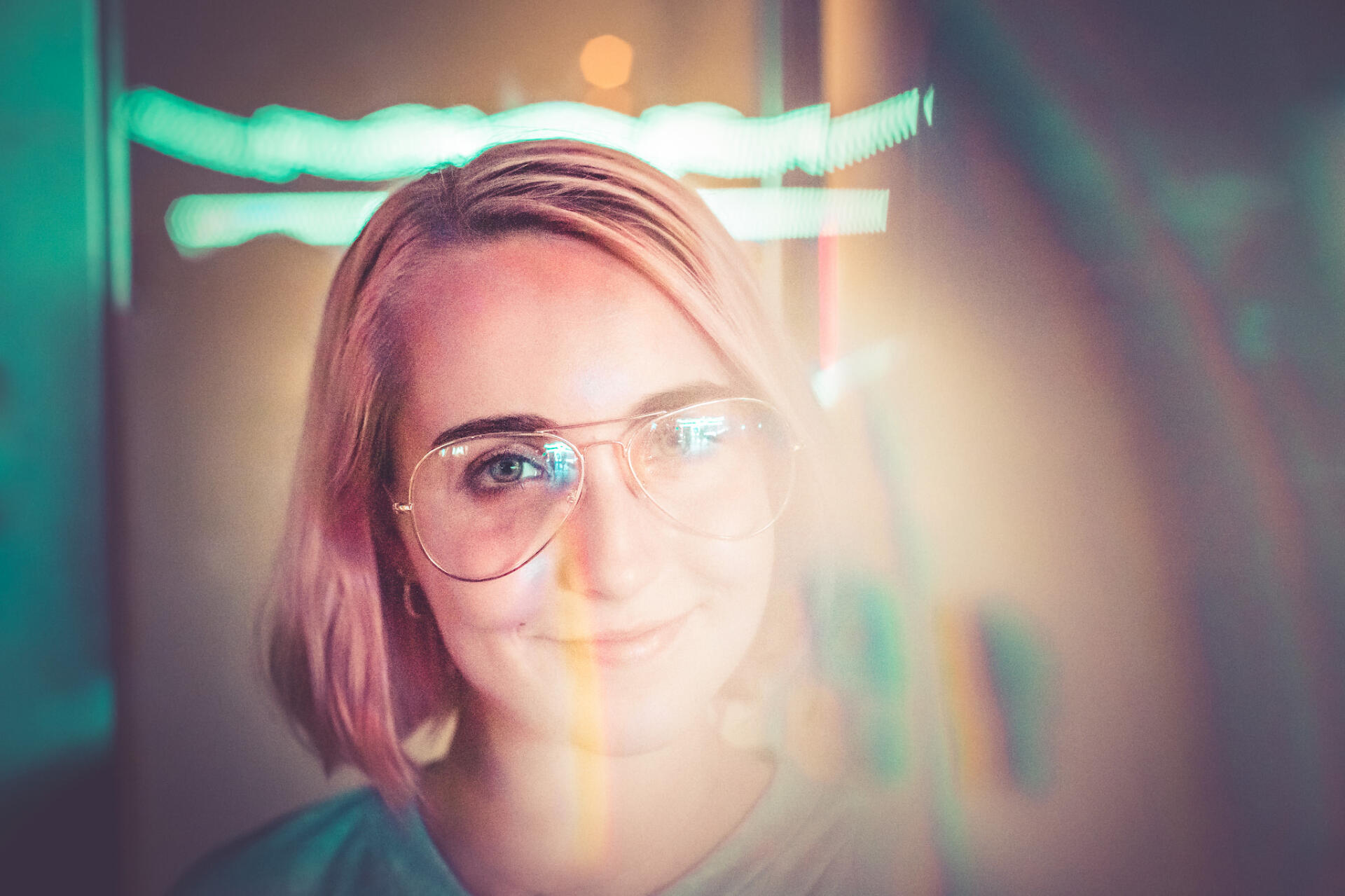 Cute girl with a soft light beam